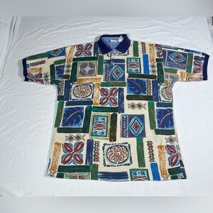 90’s Bugle Boy Geometric Colorful Flowered Polo Men’s Extra Large
